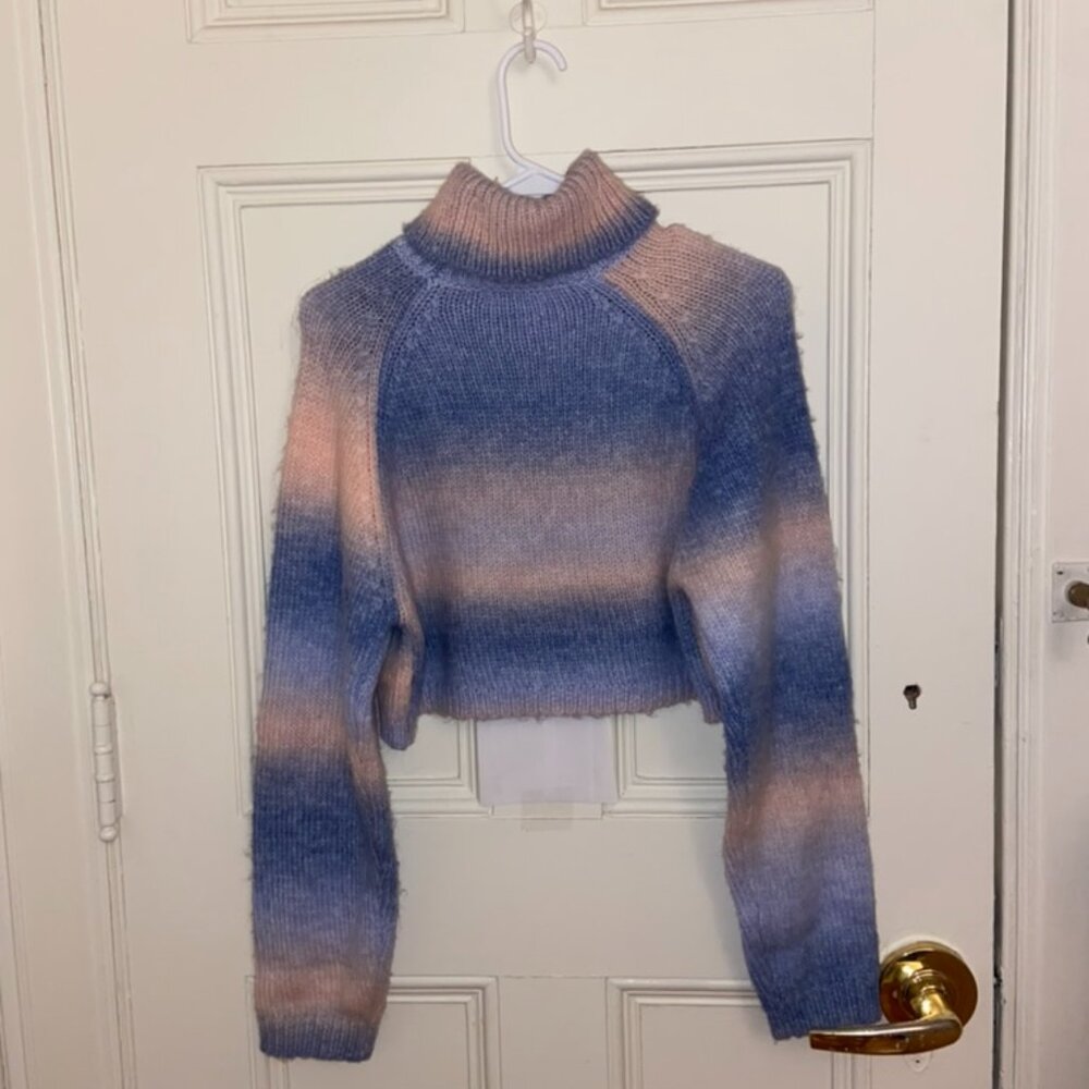 Bershka y2k Cropped Variegated Pink Blue Turtleneck Sweater Small